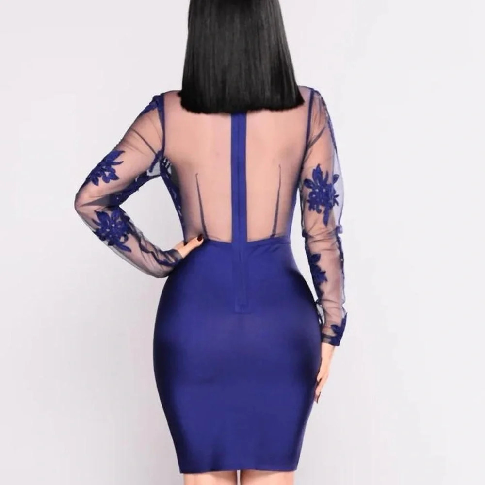 Fashion nova royal blue Gabrielle Deep V Bandage Dress Sheer Bodice Size M - Picture 3 of 15